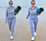 Manisha Koirala loves practising Yoga on Mumbai beaches