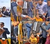 PM Modi, Spanish Prez greet specially-abled girl as she gifts them portraits during Vadodara roadshow