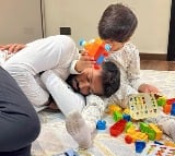 Hardik Pandya rests his head on son Agastya Legs