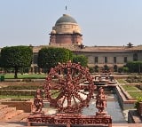 Four sandstone-made replicas of Konark wheels installed at Rashtrapati Bhavan