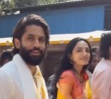 Naga Chaitanya, Sobhita Dhulipala visit temple in Andhra Pradesh with Nagarjuna