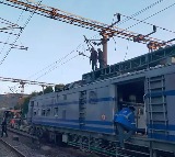 Rail engine drags high tension wires in Vizag railway station
