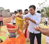 KTR and Kavitha in Bhogi celebrations