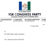 YSRCP denies supporting Waqf (Amendment) Bill in Parliament