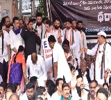 Telangana Congress leaders stage dharna at ED office in Hyderabad