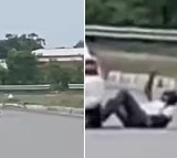 Police Officer Clings to Car on Tirupati Highway in Dramatic Pursuit