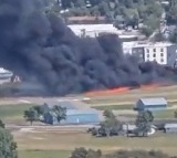 Small plane crashes into parked aircraft at Montana Airport, triggering massive fire