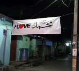 I Love Muhammad Flex Banner Clash in Davanagere
