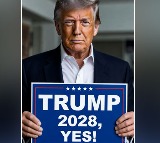 US President hints at running for 3rd term with Trump 2028 AI image