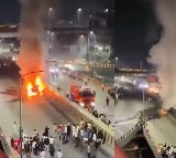 LB Nagar Flyover Car Accident Fire Engulfs Vehicle After Collision