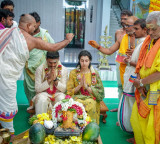 Nara Lokesh performs Rudrabhishekam with wife Nara Brahmani photos here