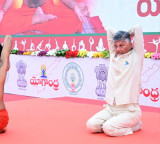 CM Chandrababu and Lokesh perform Yoga for a Healthy Andhra Pradesh along with Baba Ramdev