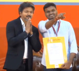 CM Vijay with new employees says hi to family and shows heart symbol
