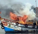 Another boat accident fire in the sea leaves two fishermen severely injured