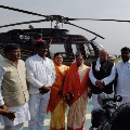 Surpanch winner came in helicopter for oath taking 