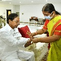 CM KCR sisters ties Rakhis to their beloved younger brother