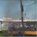School buses parked near a church in Pulivendula caught in fire