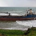 A merchant ship drifted onto the shore at Tenneti Park in Vizag 