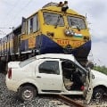 Rail engines drags car for 200 m in Kadapa Dist