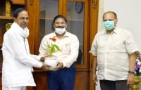 Newly appointed State Election Commissioner C.Parthasarathi meets CM KCR