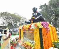 Telangana Governor offers floral tributes at Bapu Ghat
