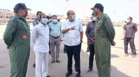 Minister Eetala and CS Somesh kumar at begumpet airport to personally oversee airlifting operations