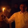 CM KCR appears with a candle at Pragathi Bhavan